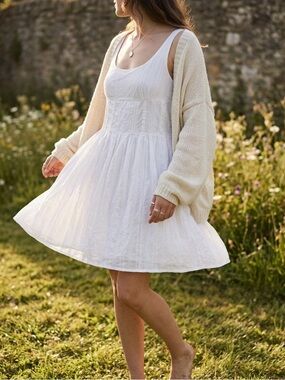 White Organic Cotton Babydoll Tunic Dress Cottagecore Prairie Boho